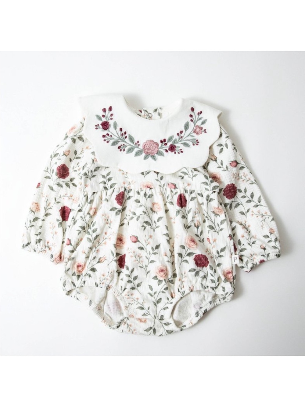 Picolette by Olivia Culpo - Floral Embroidered Baby Romper in White & Rose NWOT